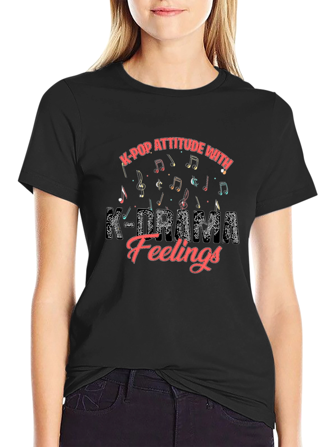 K-Pop Attitude K-Drama Feelings Black Graphic Tee