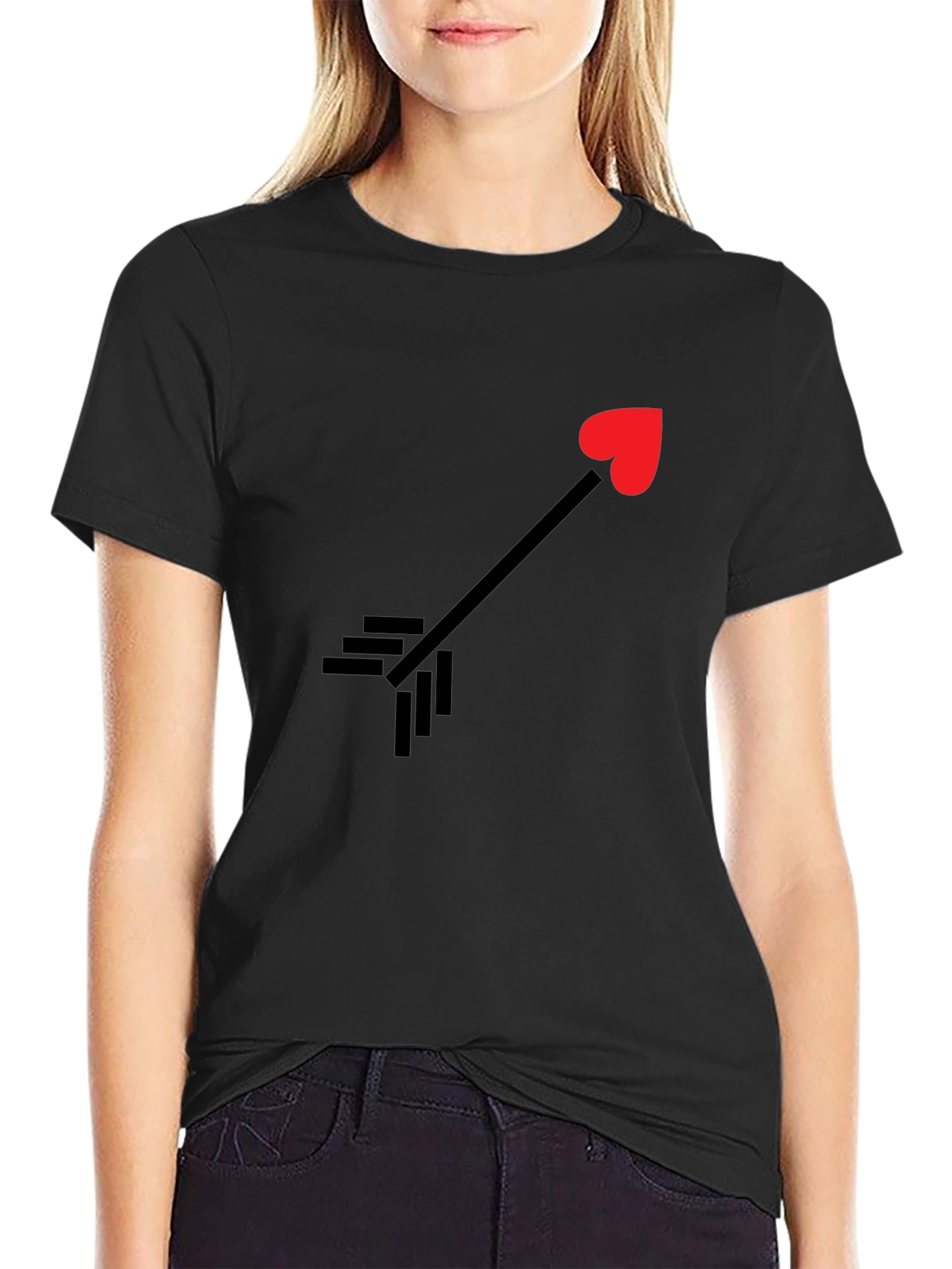 Black T-Shirt with Heart Arrow Graphic