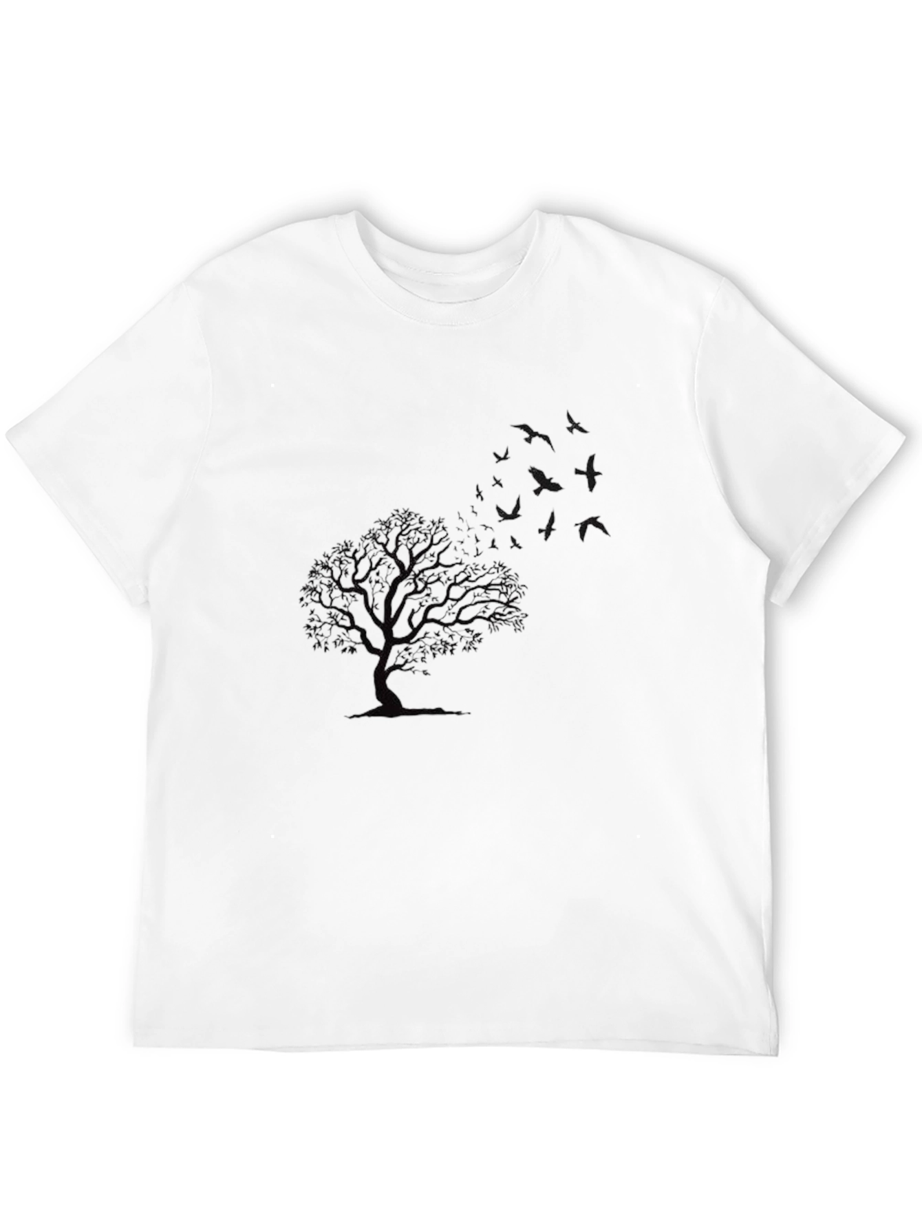 Mens Black Tree and Bird Graphic T-Shirt