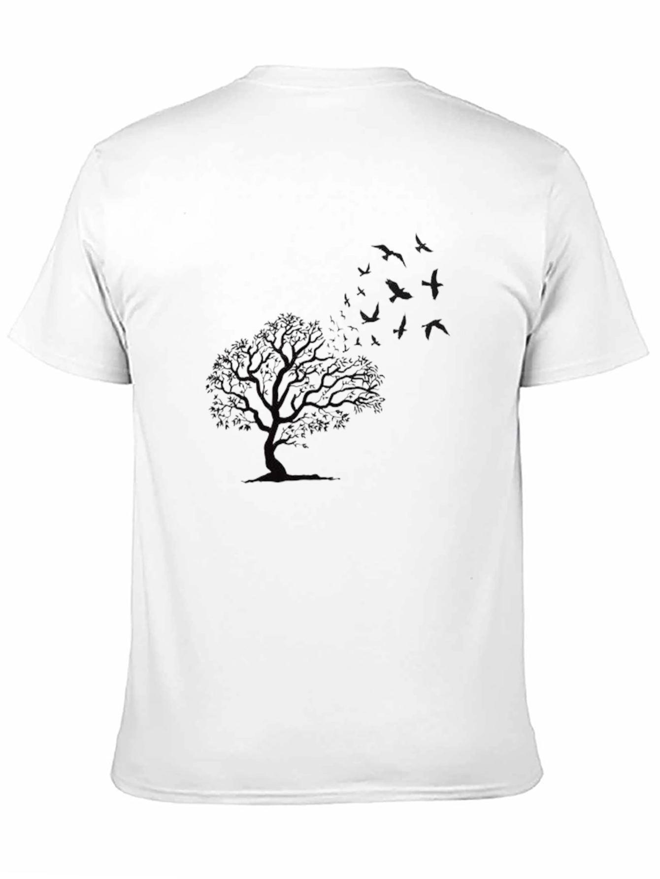 Mens Black Tree and Bird Graphic T-Shirt