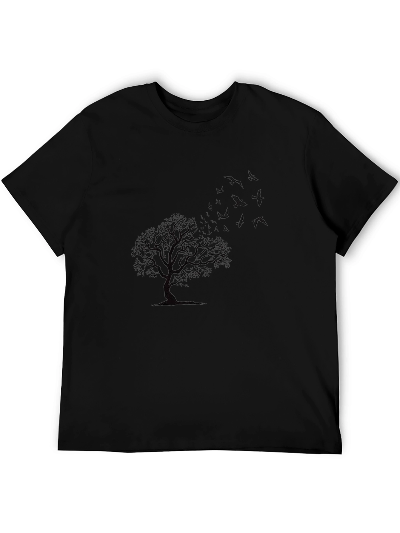 Mens Black Tree and Bird Graphic T-Shirt
