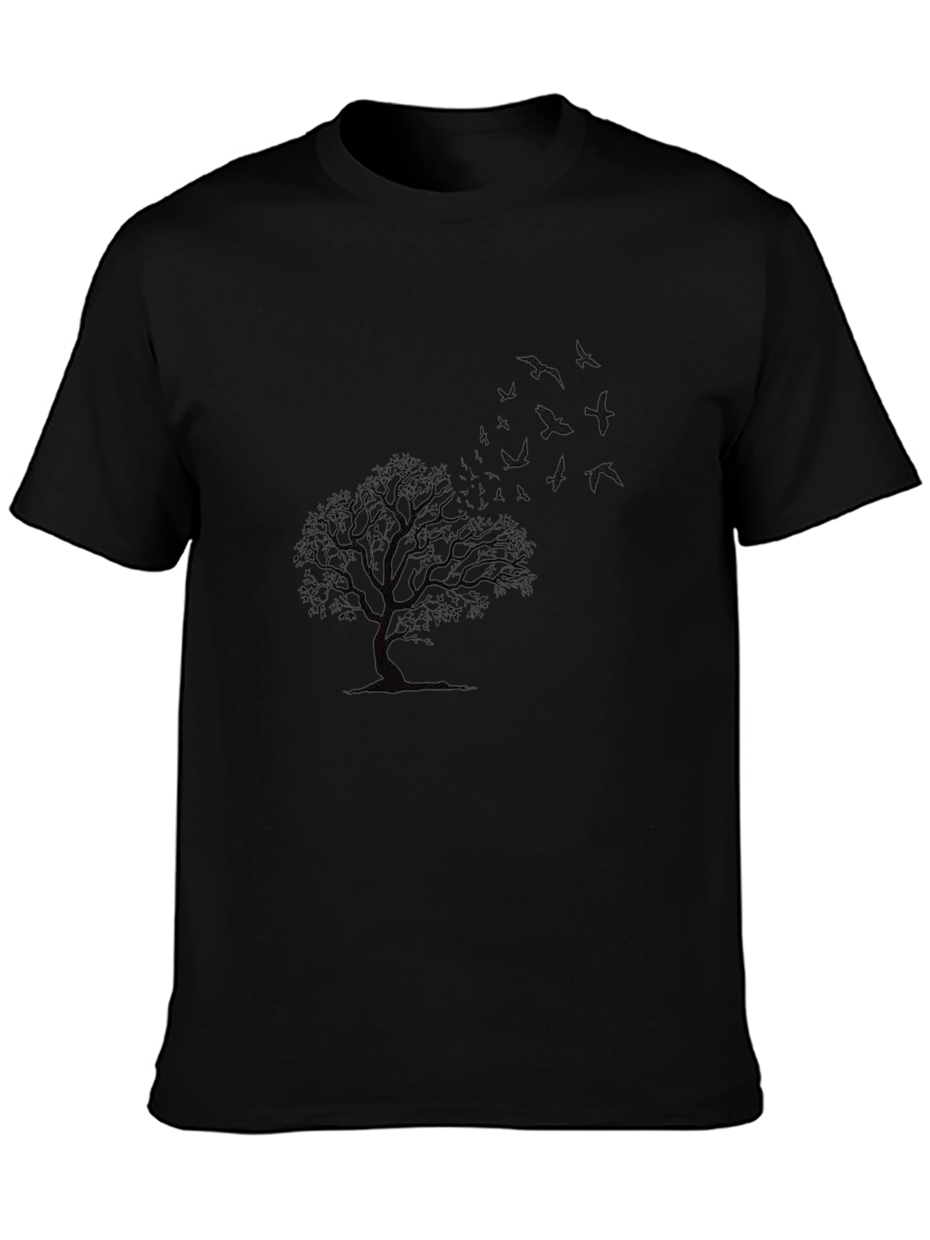 Mens Black Tree and Bird Graphic T-Shirt