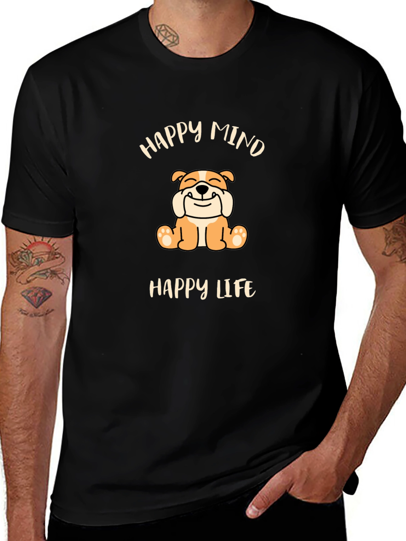 Happy Mind Happy Life Bulldog Graphic Tee