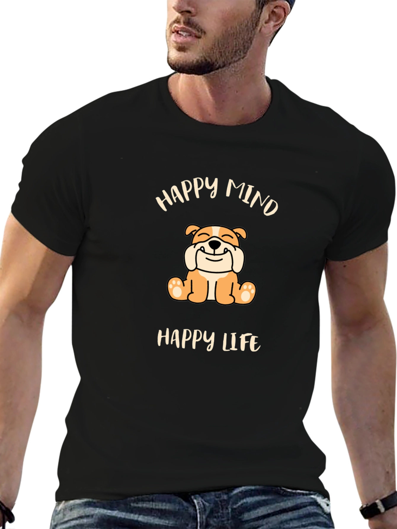 Happy Mind Happy Life Bulldog Graphic Tee