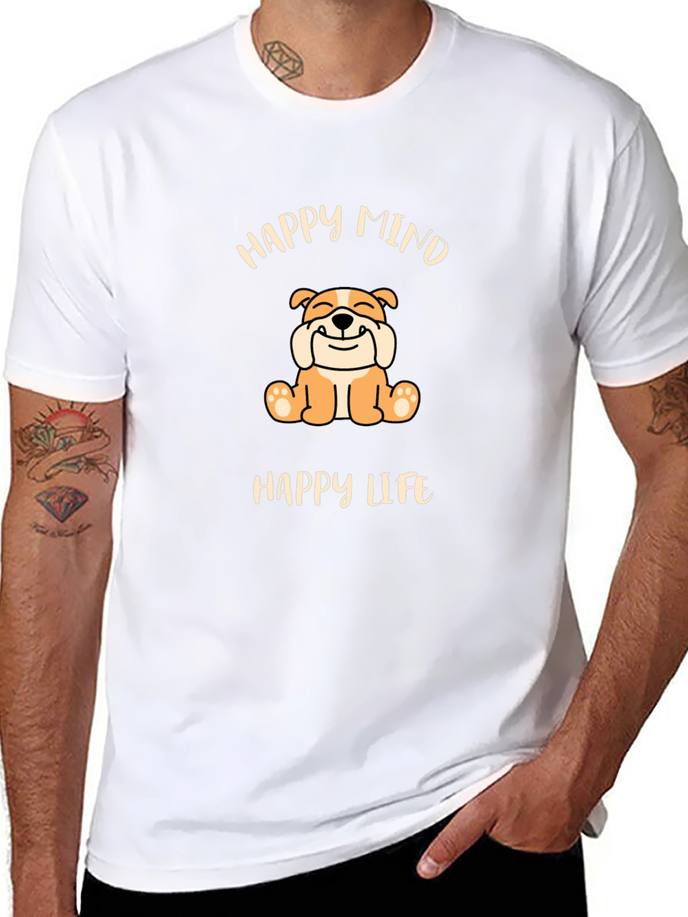 Happy Mind Happy Life Bulldog Graphic Tee