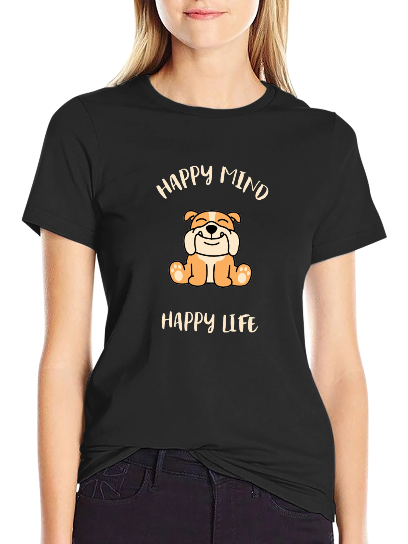 Happy Mind Happy Life Bulldog Graphic Tee