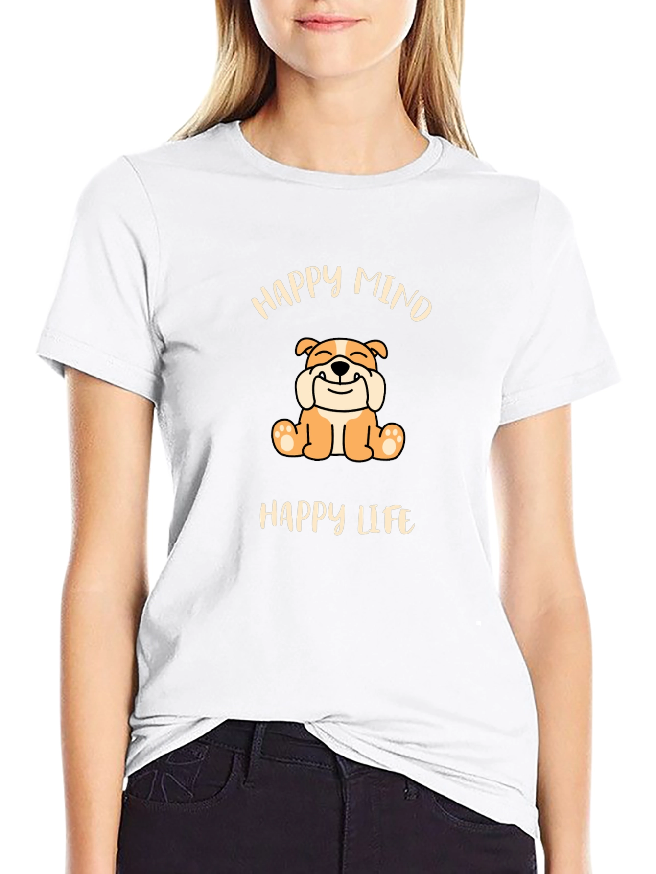 Happy Mind Happy Life Bulldog Graphic Tee