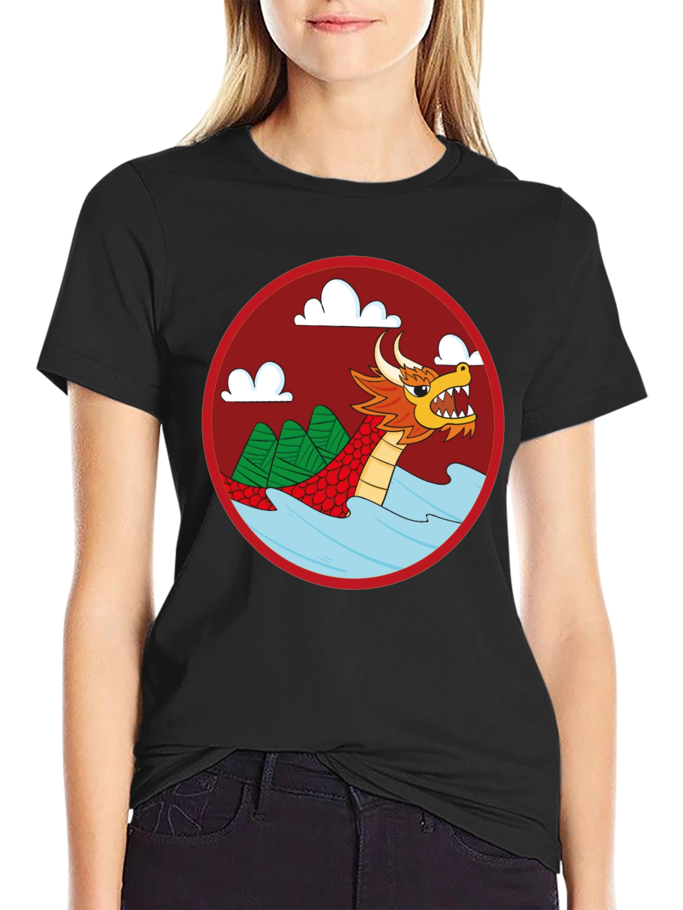Dragon Graphic Tee - Black Crew Neck Cotton T-Shirt