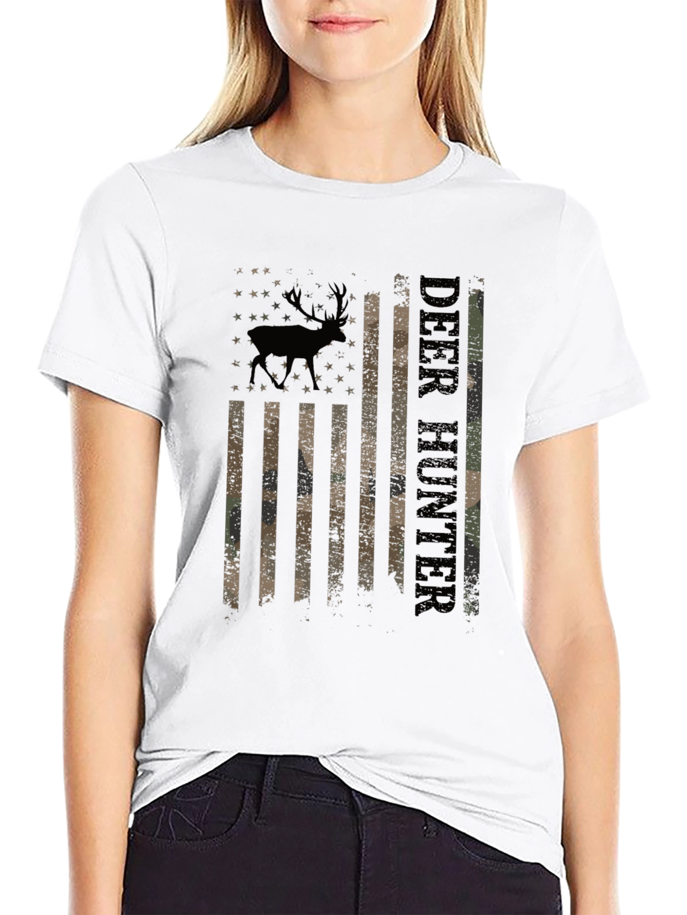 Deer Hunter Flag Graphic Tee - Black