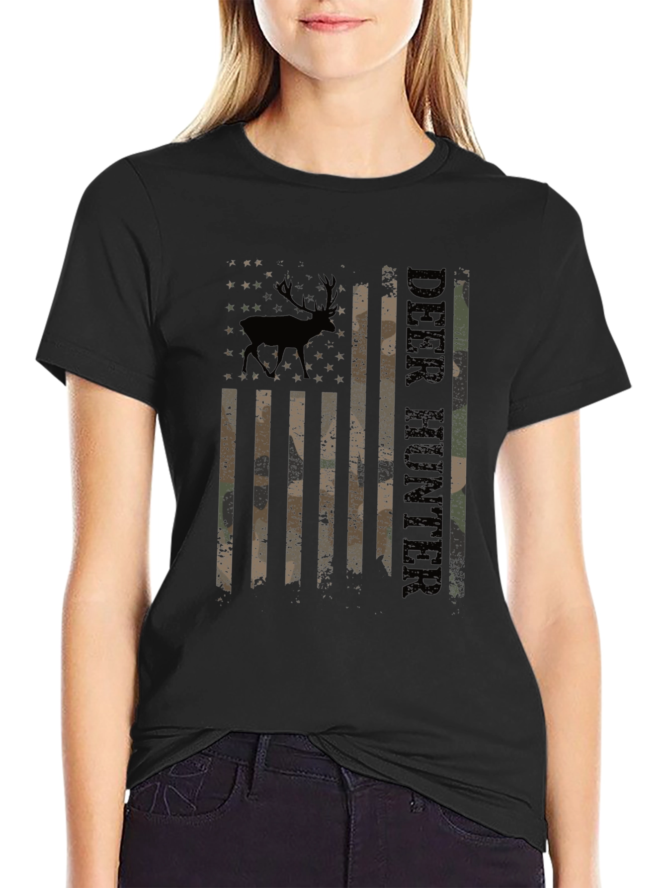 Deer Hunter Flag Graphic Tee - Black