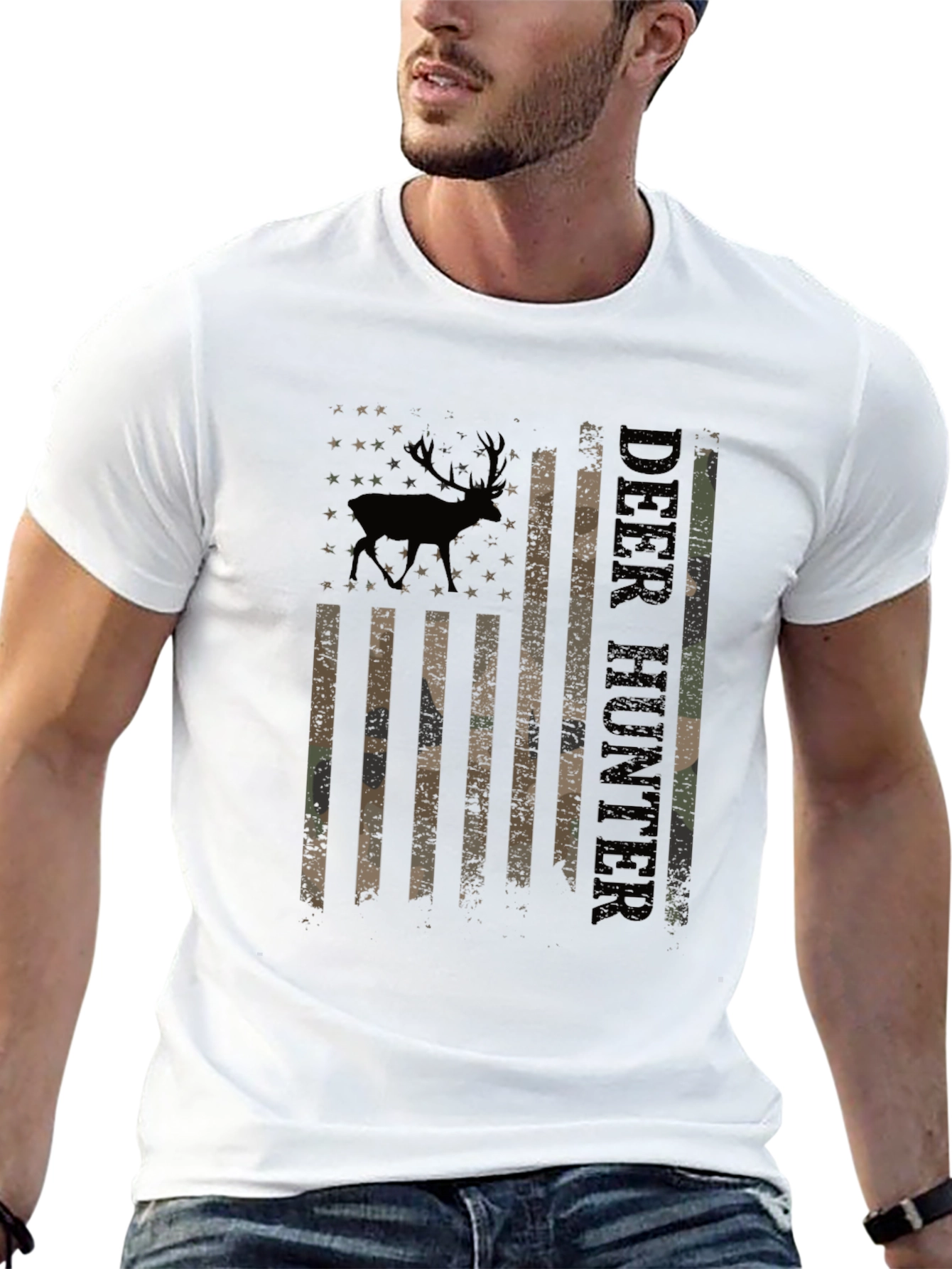 Deer Hunter Flag Graphic Tee - Black