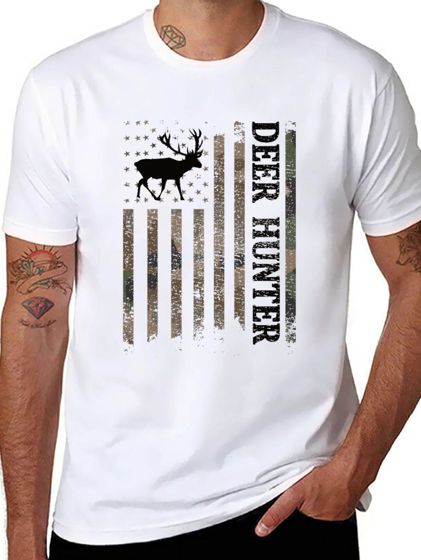 Deer Hunter Flag Graphic Tee - Black