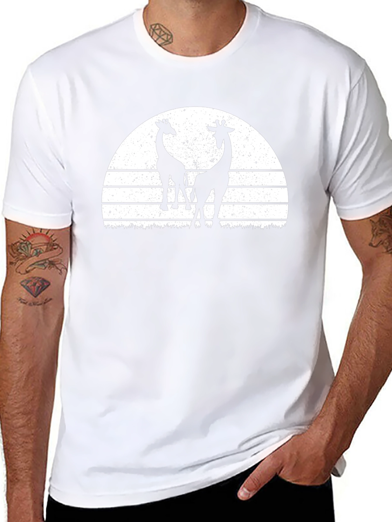 Giraffe Silhouette Sunset Graphic Tee - Black