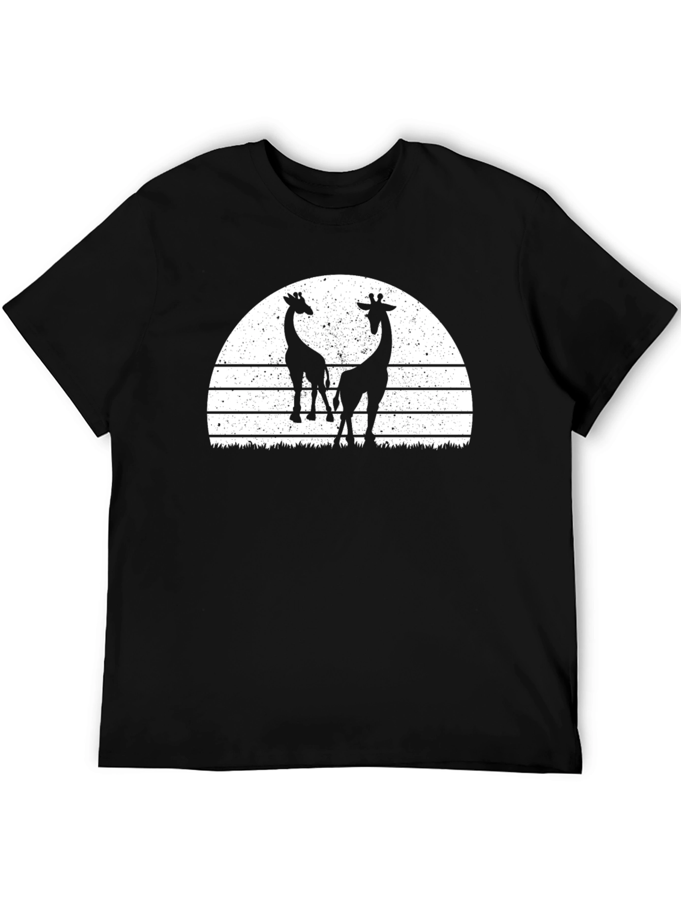Giraffe Silhouette Sunset Graphic Tee - Black