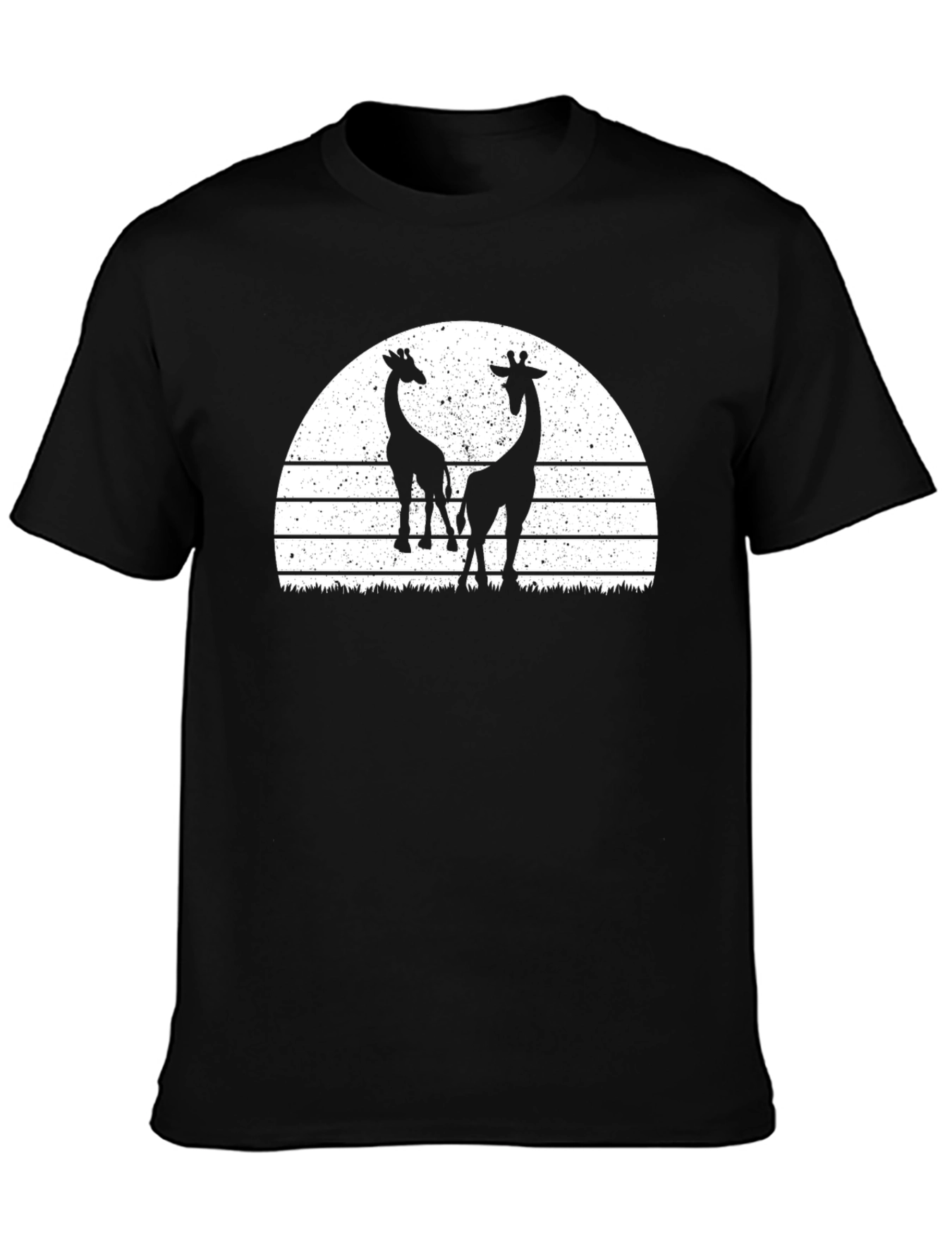 Giraffe Silhouette Sunset Graphic Tee - Black