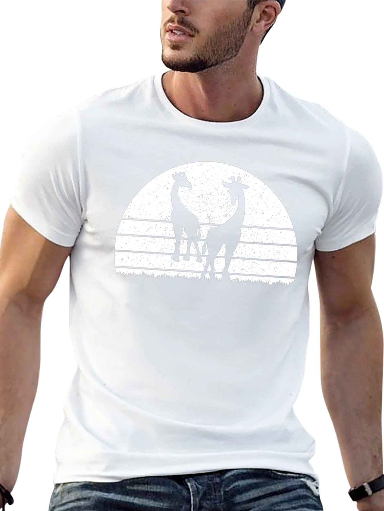 Giraffe Silhouette Sunset Graphic Tee - Black