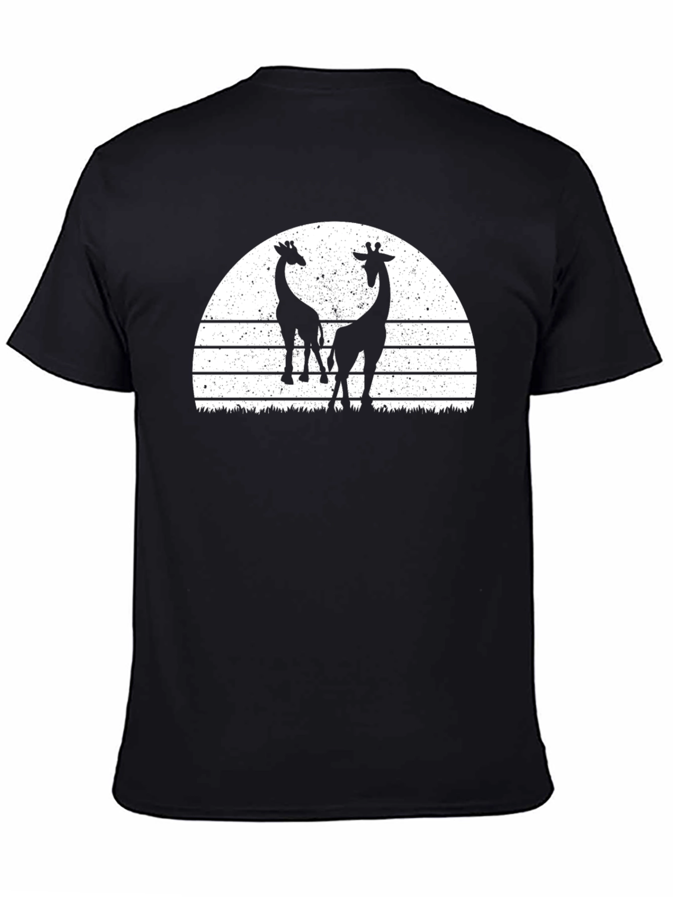 Giraffe Silhouette Sunset Graphic Tee - Black