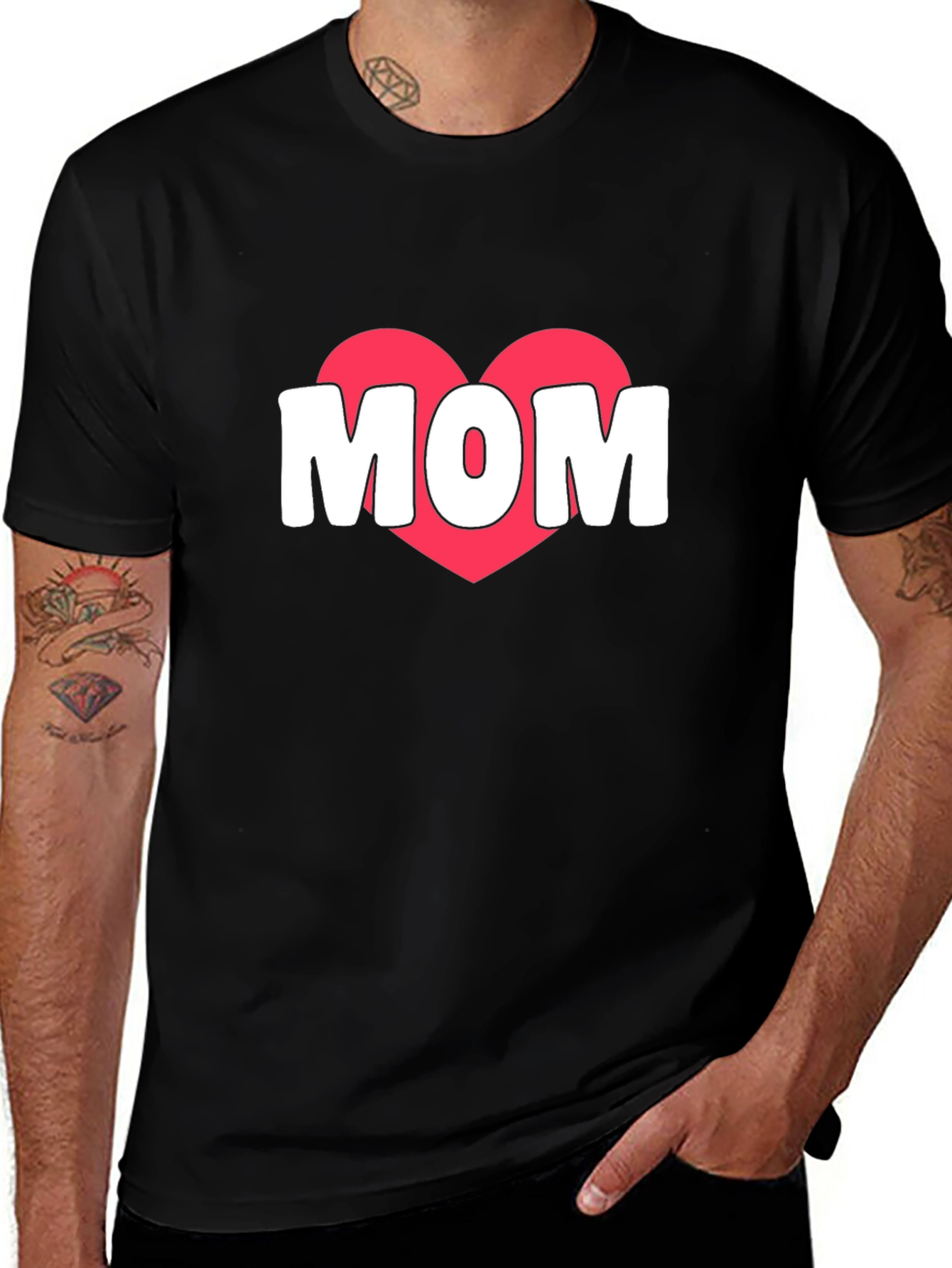 Mom Heart Graphic T-Shirt - Black