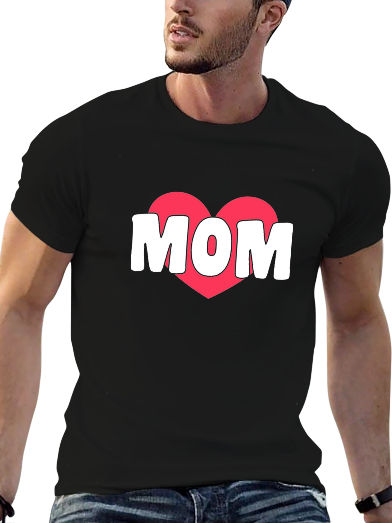 Mom Heart Graphic T-Shirt - Black