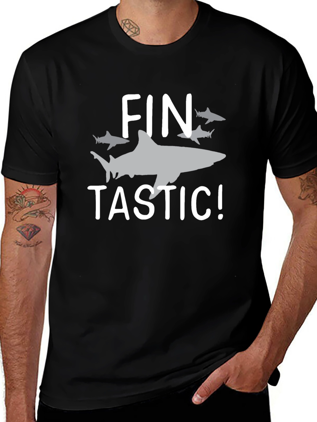 Fin-tastic Shark Graphic T-Shirt - Black Cotton Tee