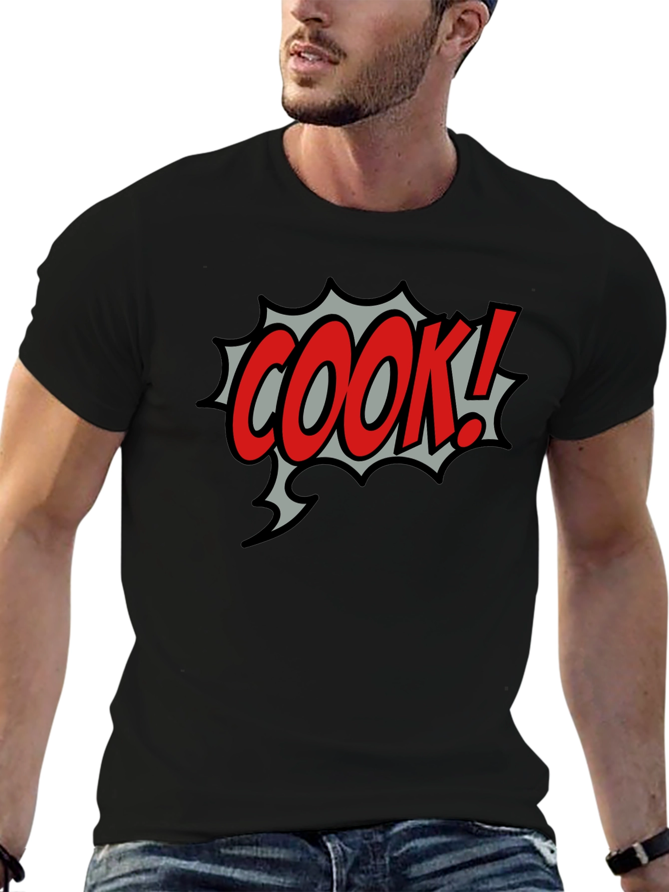 COOK! Comic Style Black T-Shirt