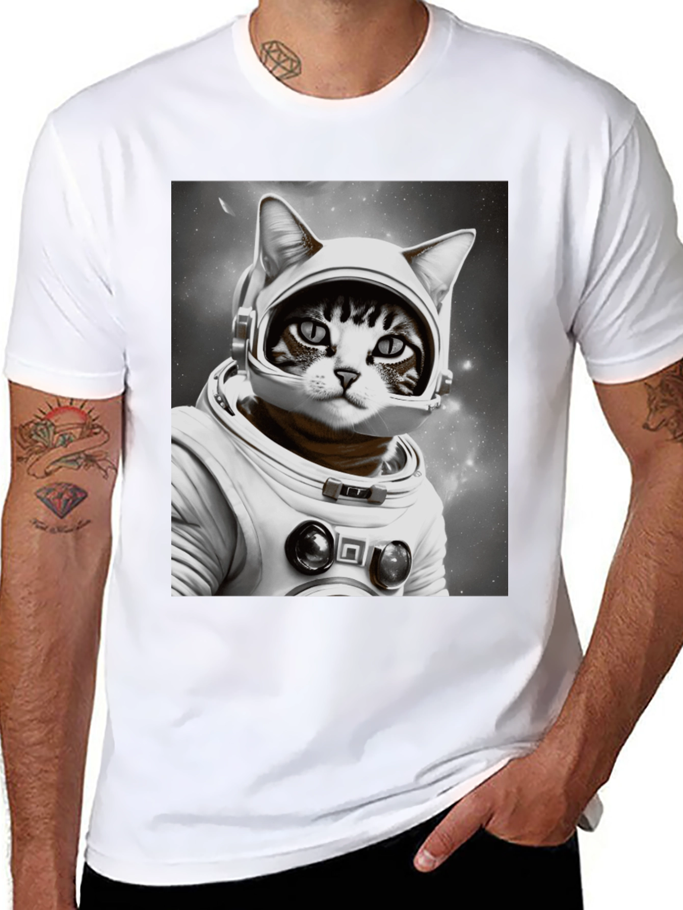 Cat Astronaut Graphic T-Shirt - Black Unisex Tee