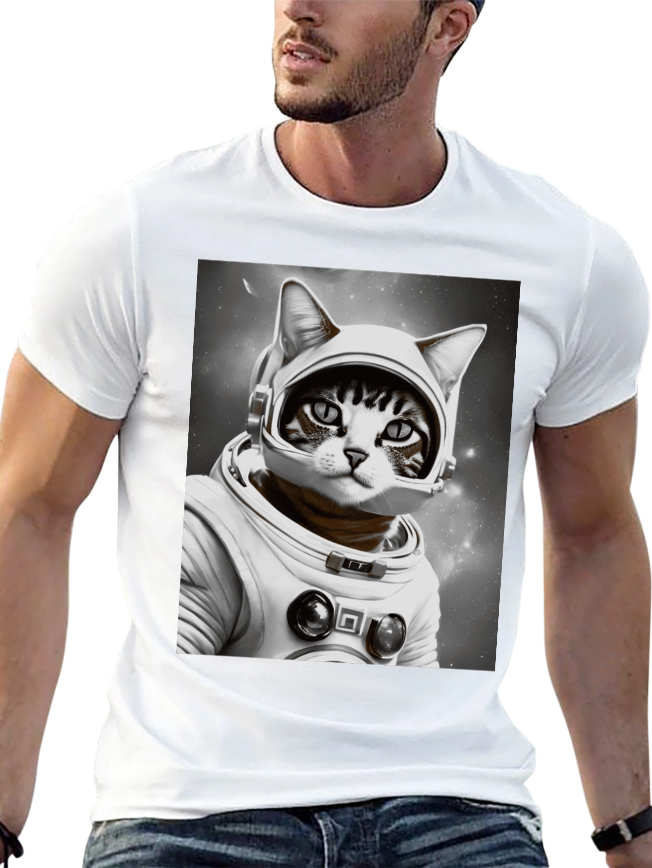 Cat Astronaut Graphic T-Shirt - Black Unisex Tee