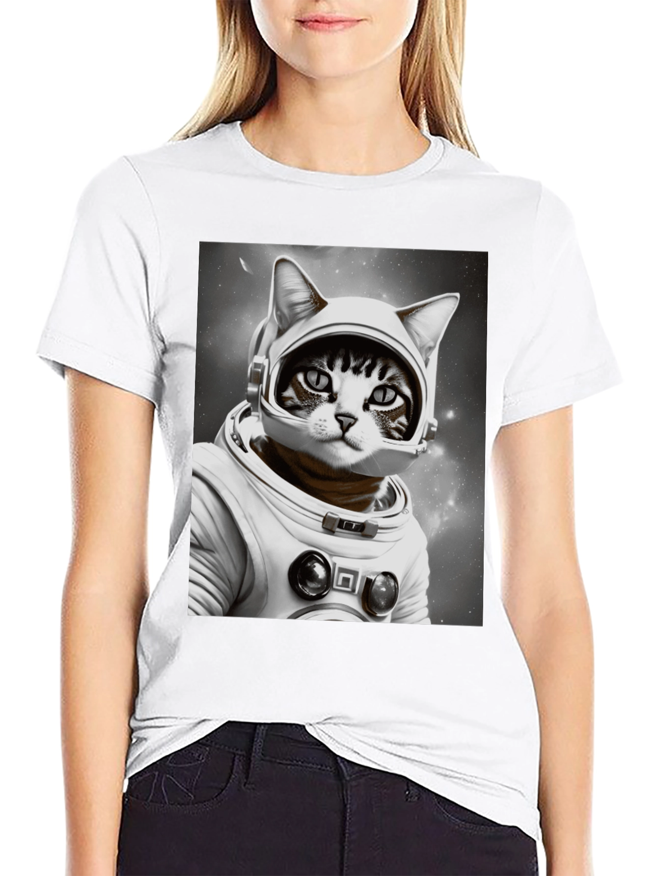 Cat Astronaut Graphic T-Shirt - Black Unisex Tee