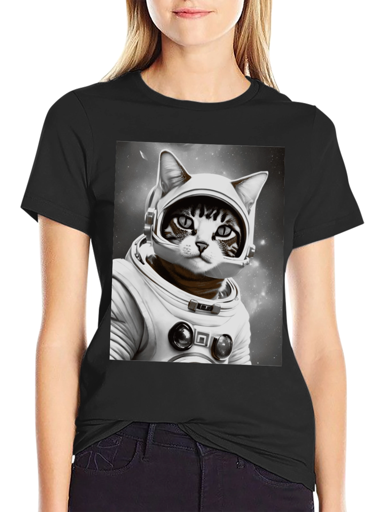 Cat Astronaut Graphic T-Shirt - Black Unisex Tee