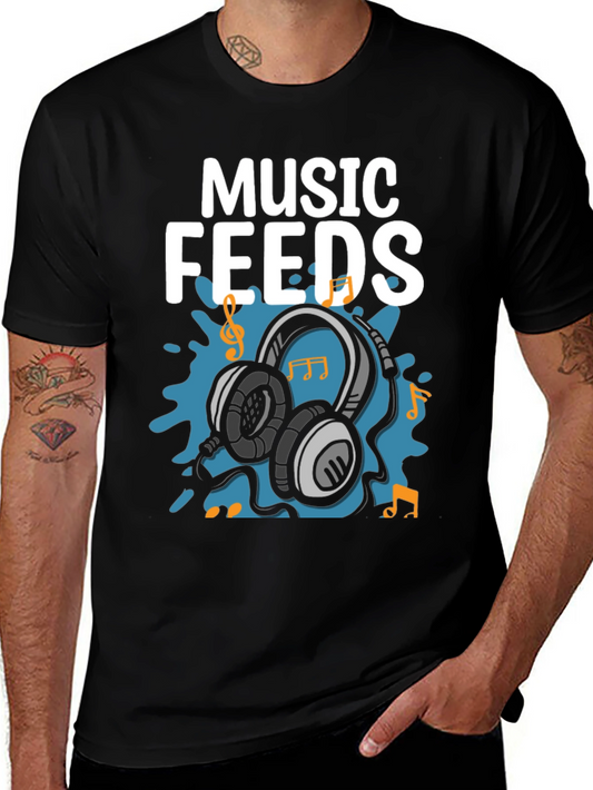 Music Feeds Headphones Black T-Shirt