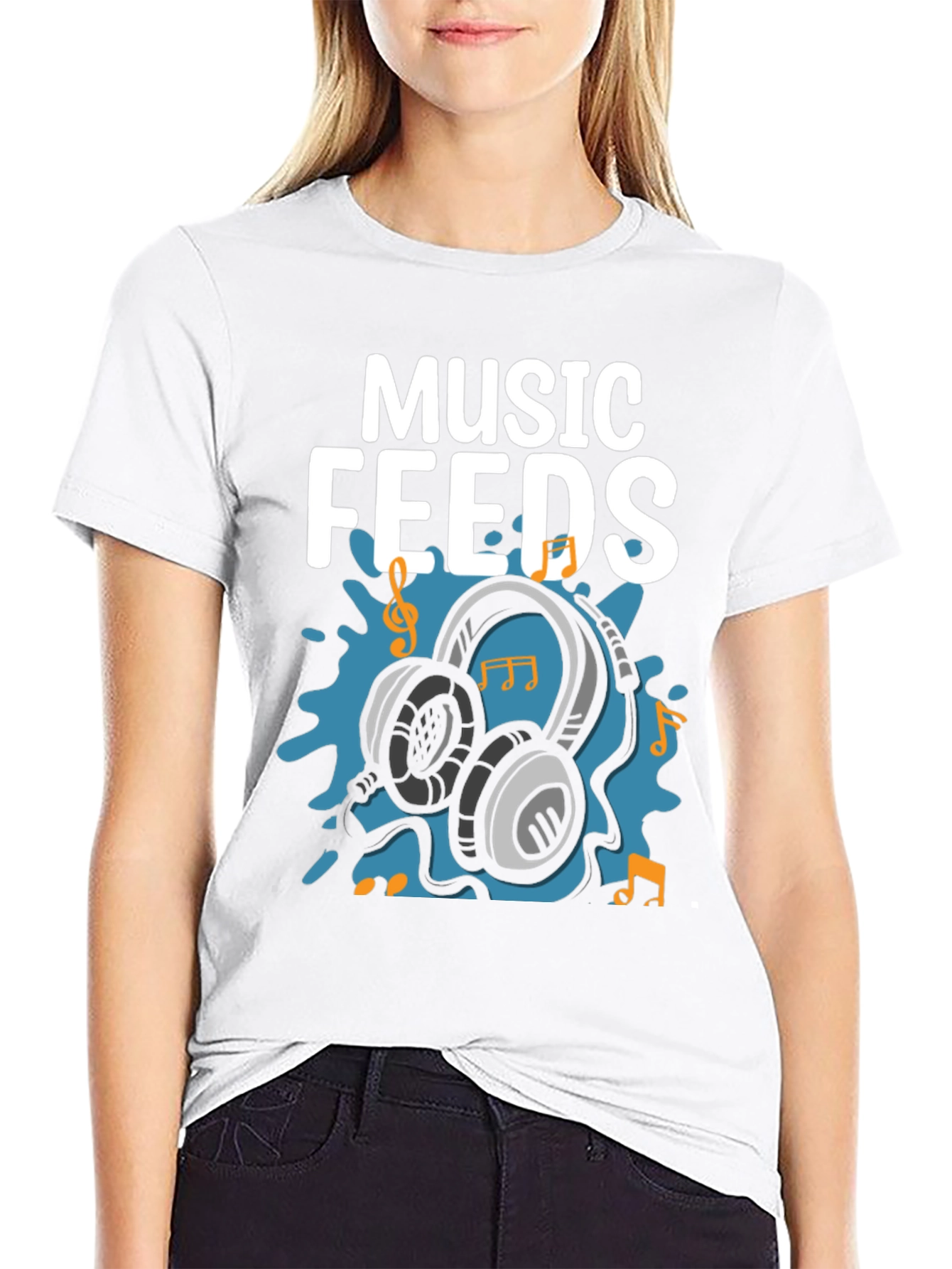 Music Feeds Headphones Black T-Shirt