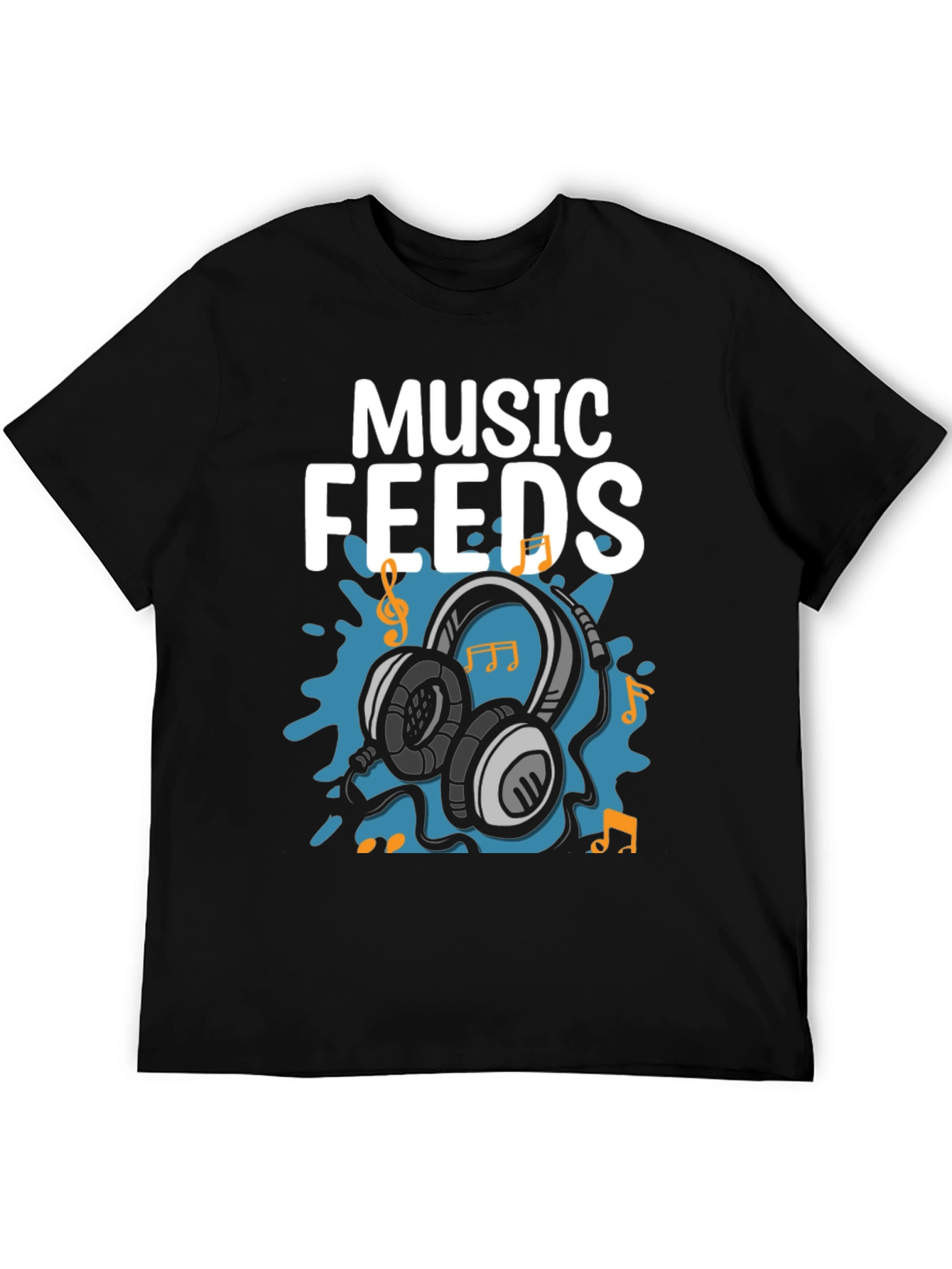 Music Feeds Headphones Black T-Shirt