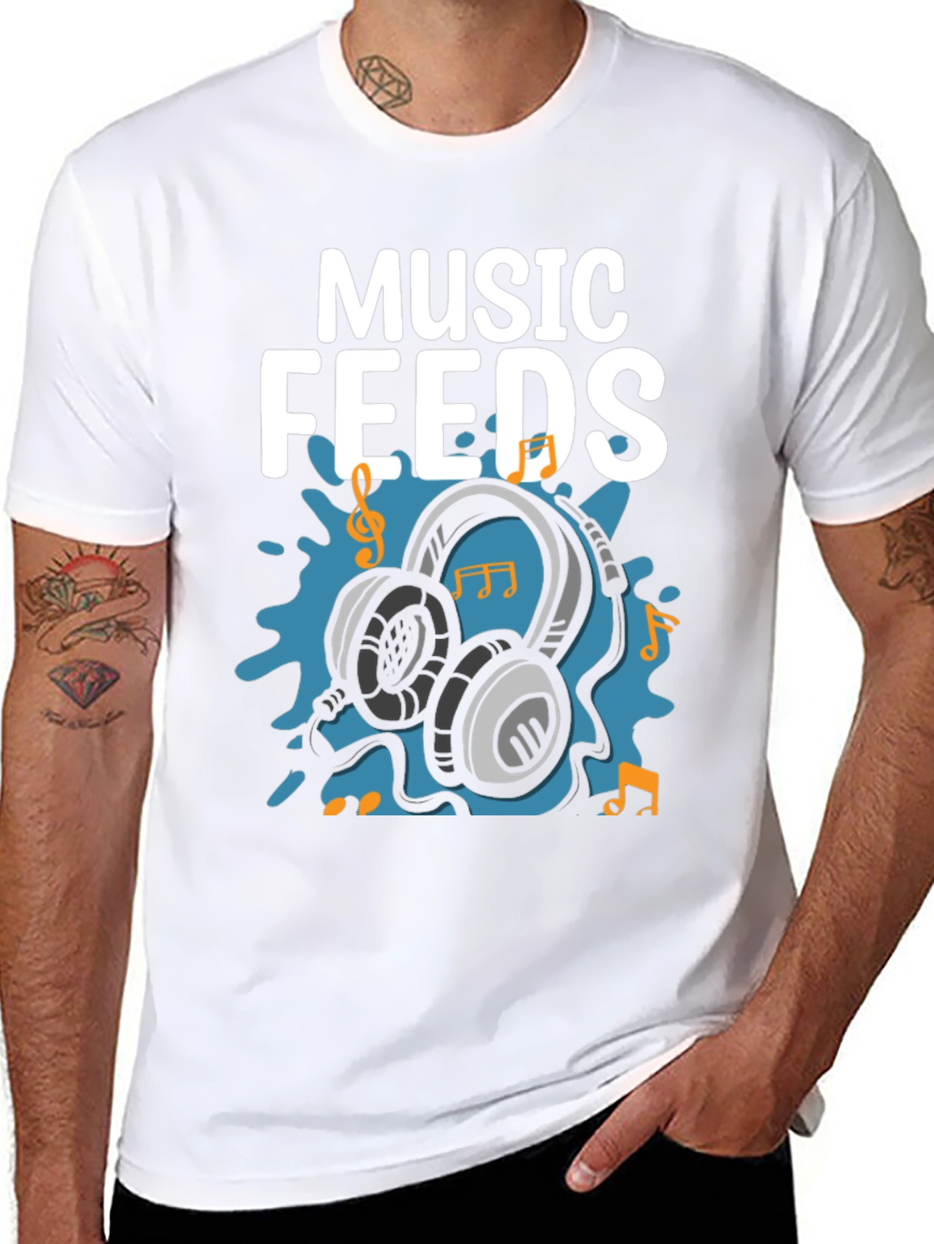 Music Feeds Headphones Black T-Shirt