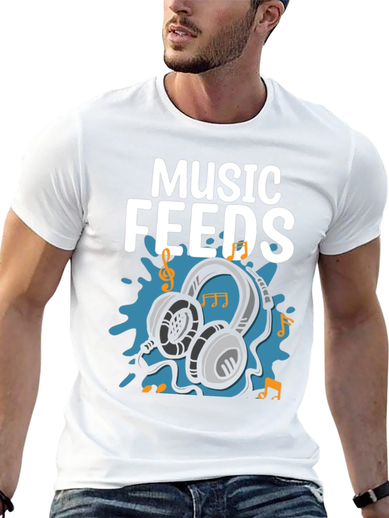 Music Feeds Headphones Black T-Shirt