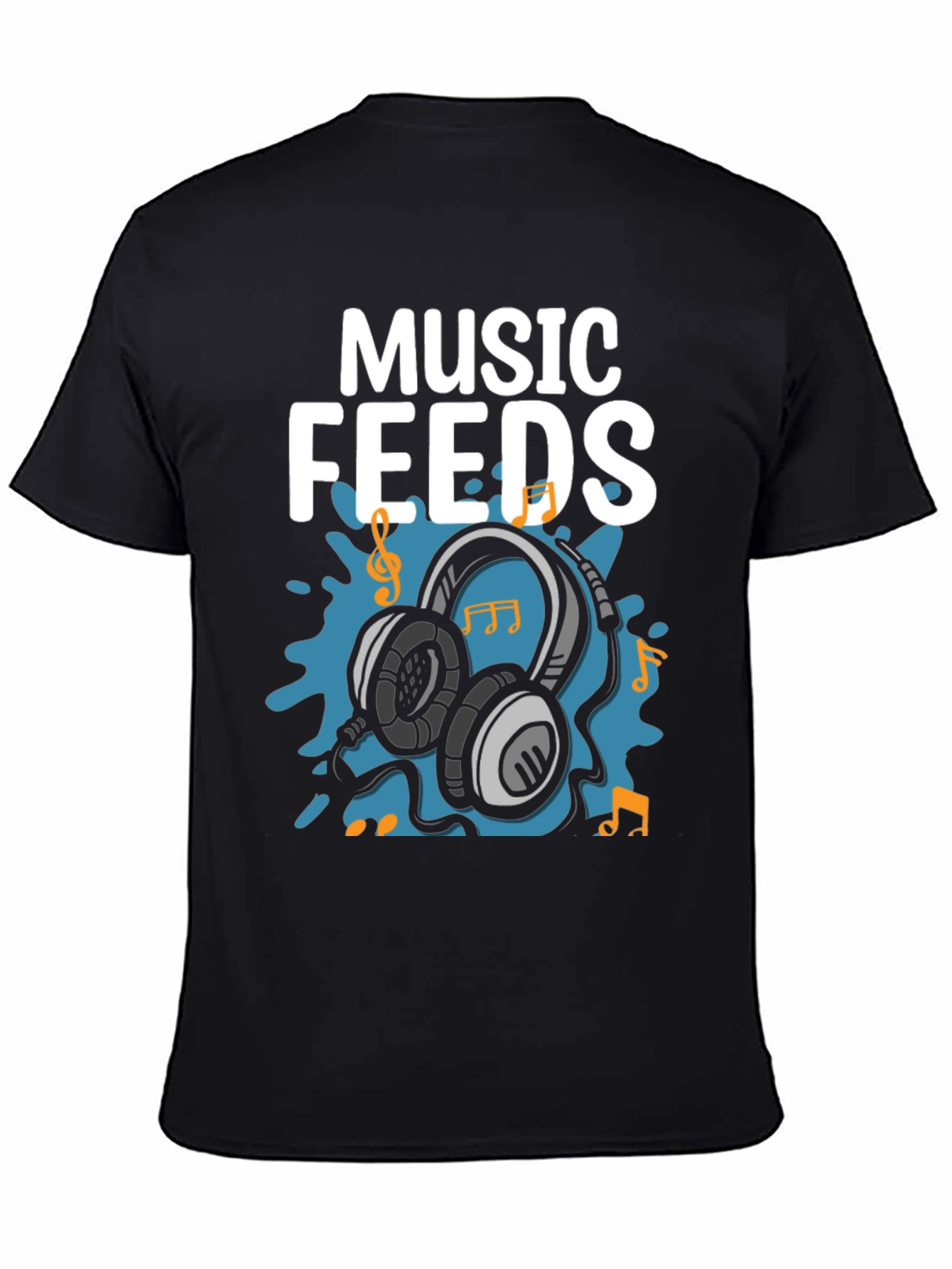 Music Feeds Headphones Black T-Shirt