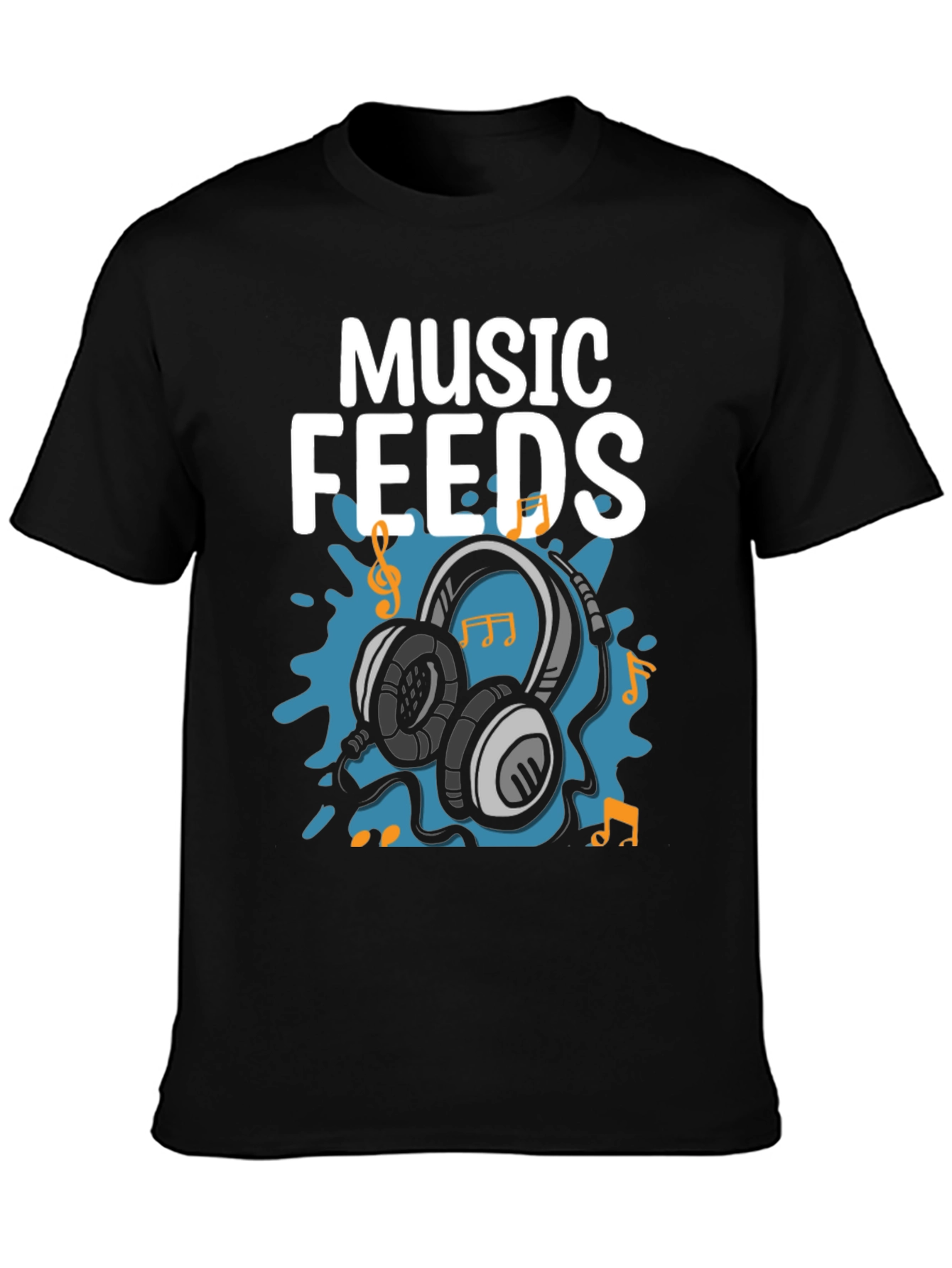 Music Feeds Headphones Black T-Shirt