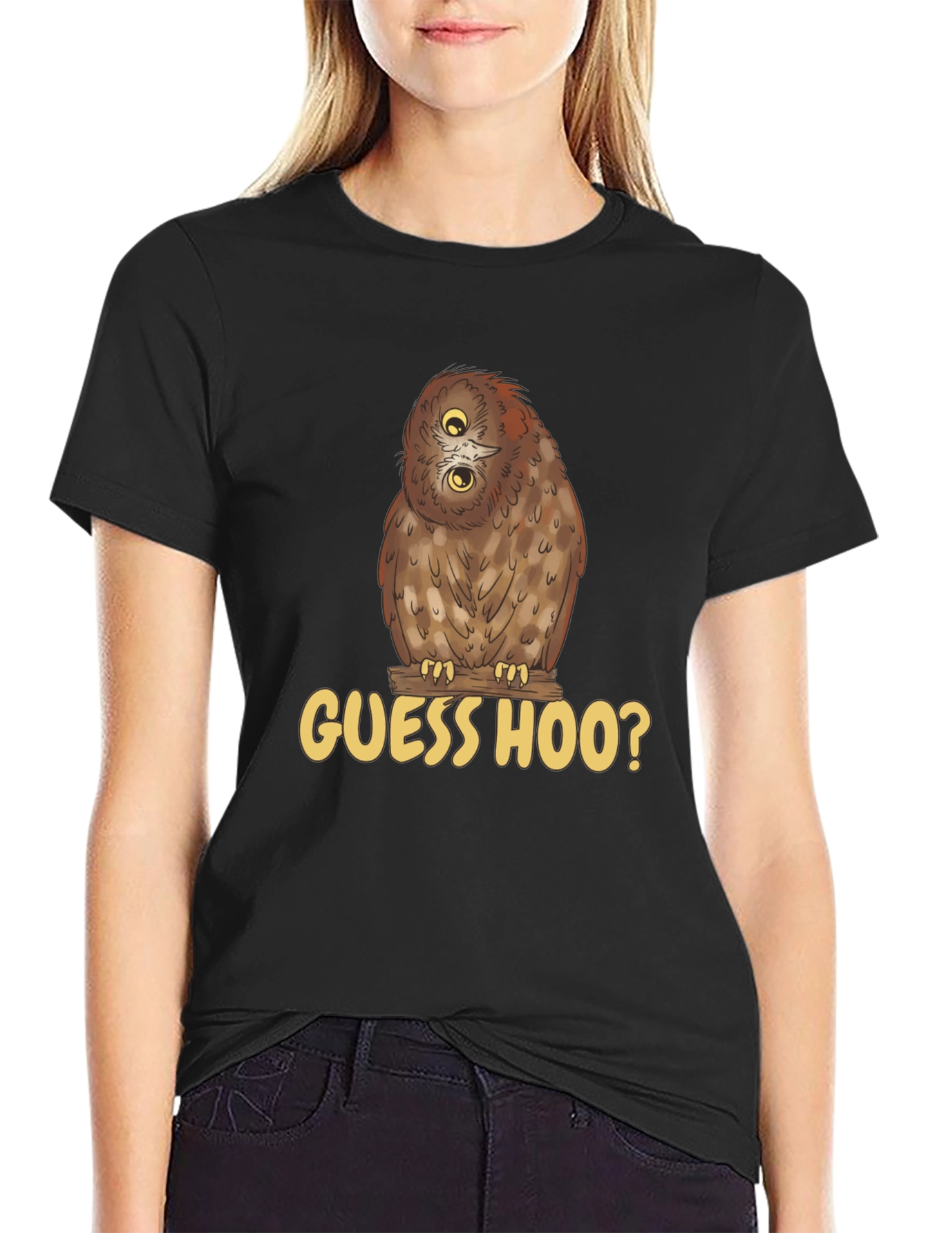 Guess Hoo? Owl Graphic Black T-Shirt