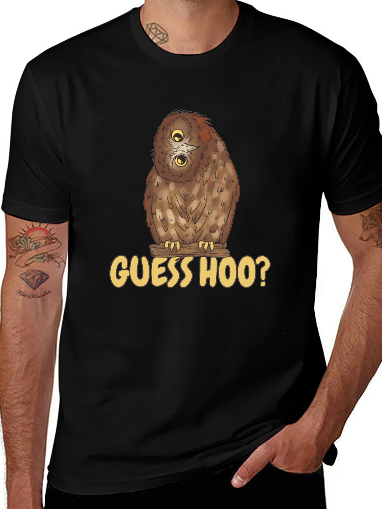 Guess Hoo? Owl Graphic Black T-Shirt