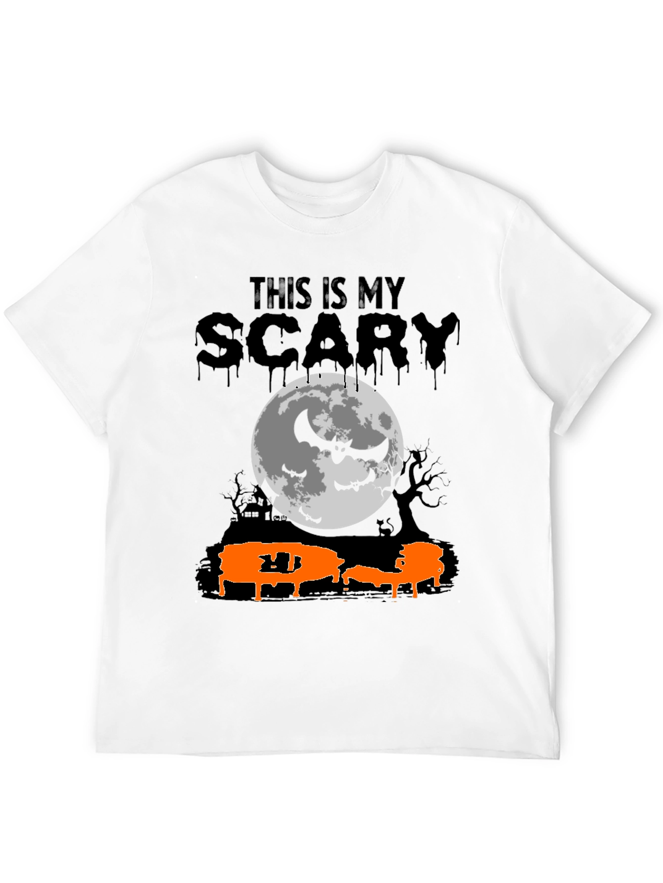 Scary Halloween T-Shirt - Bats & Moon Design