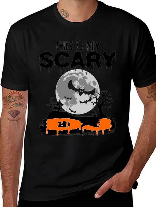 Scary Halloween T-Shirt - Bats & Moon Design