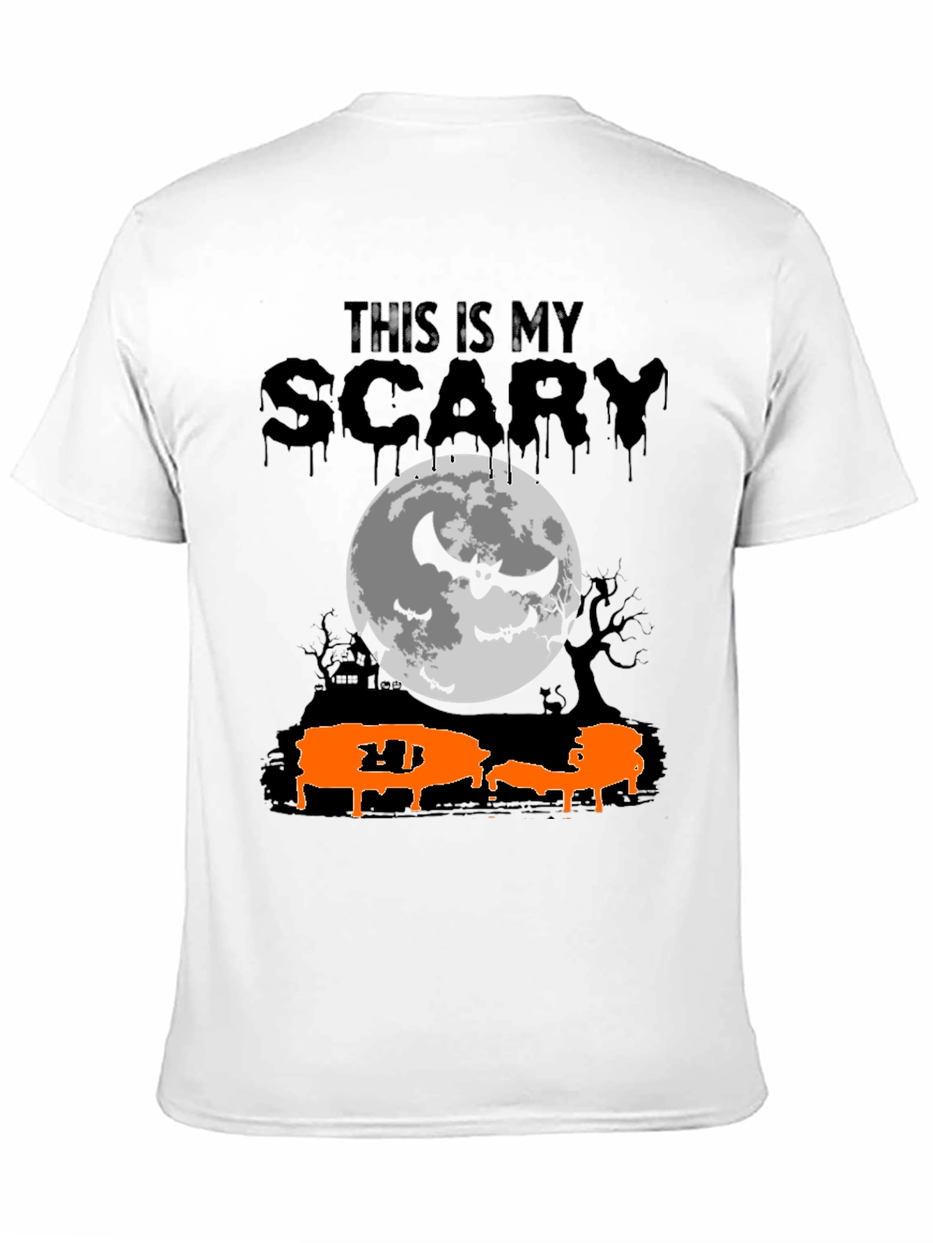 Scary Halloween T-Shirt - Bats & Moon Design