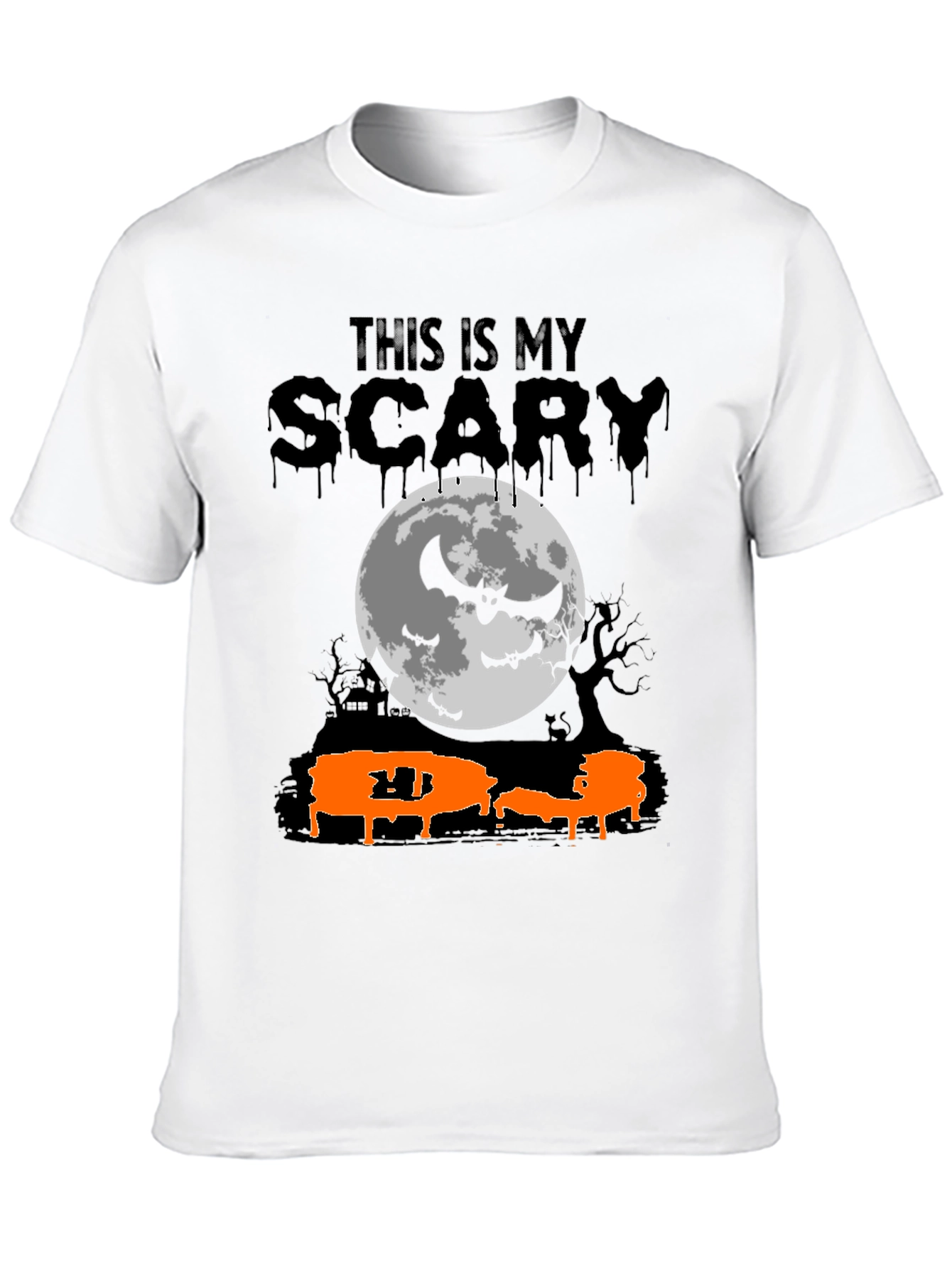 Scary Halloween T-Shirt - Bats & Moon Design