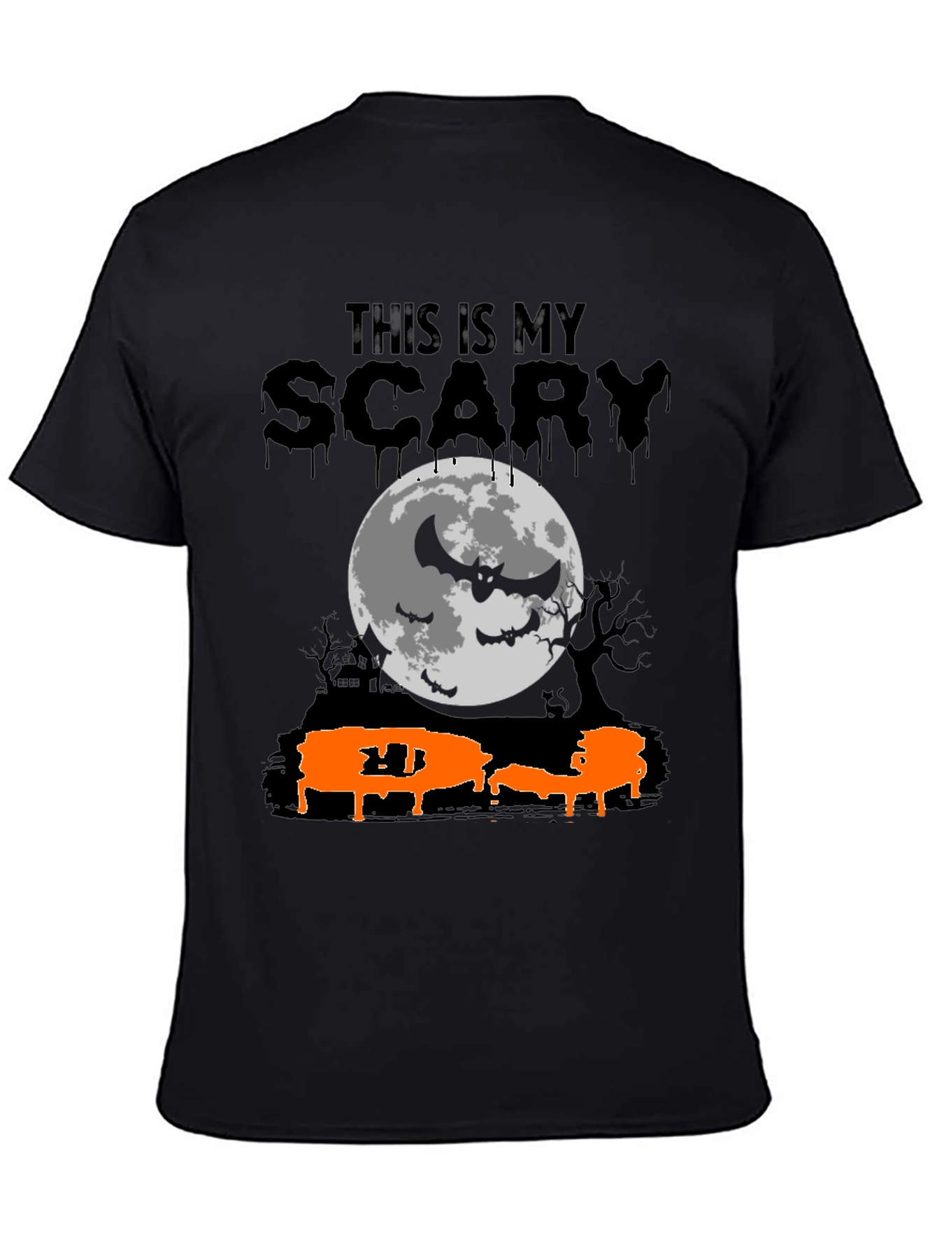 Scary Halloween T-Shirt - Bats & Moon Design