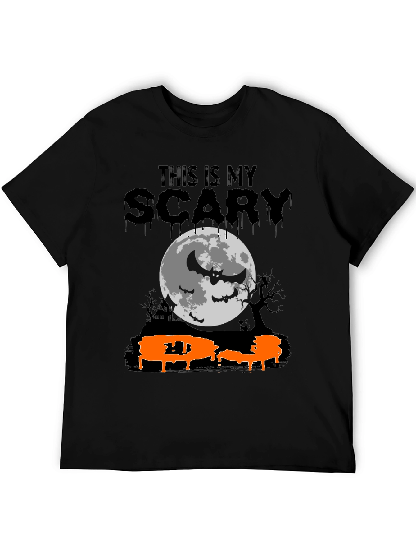 Scary Halloween T-Shirt - Bats & Moon Design