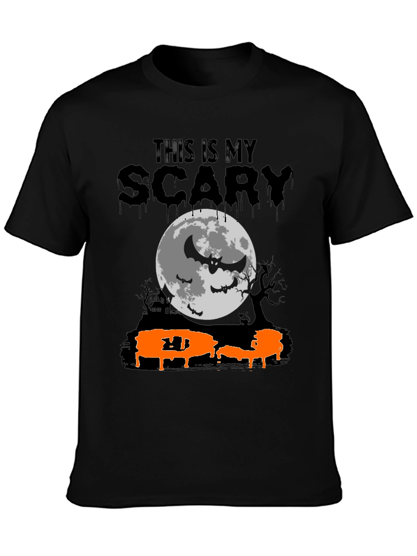 Scary Halloween T-Shirt - Bats & Moon Design