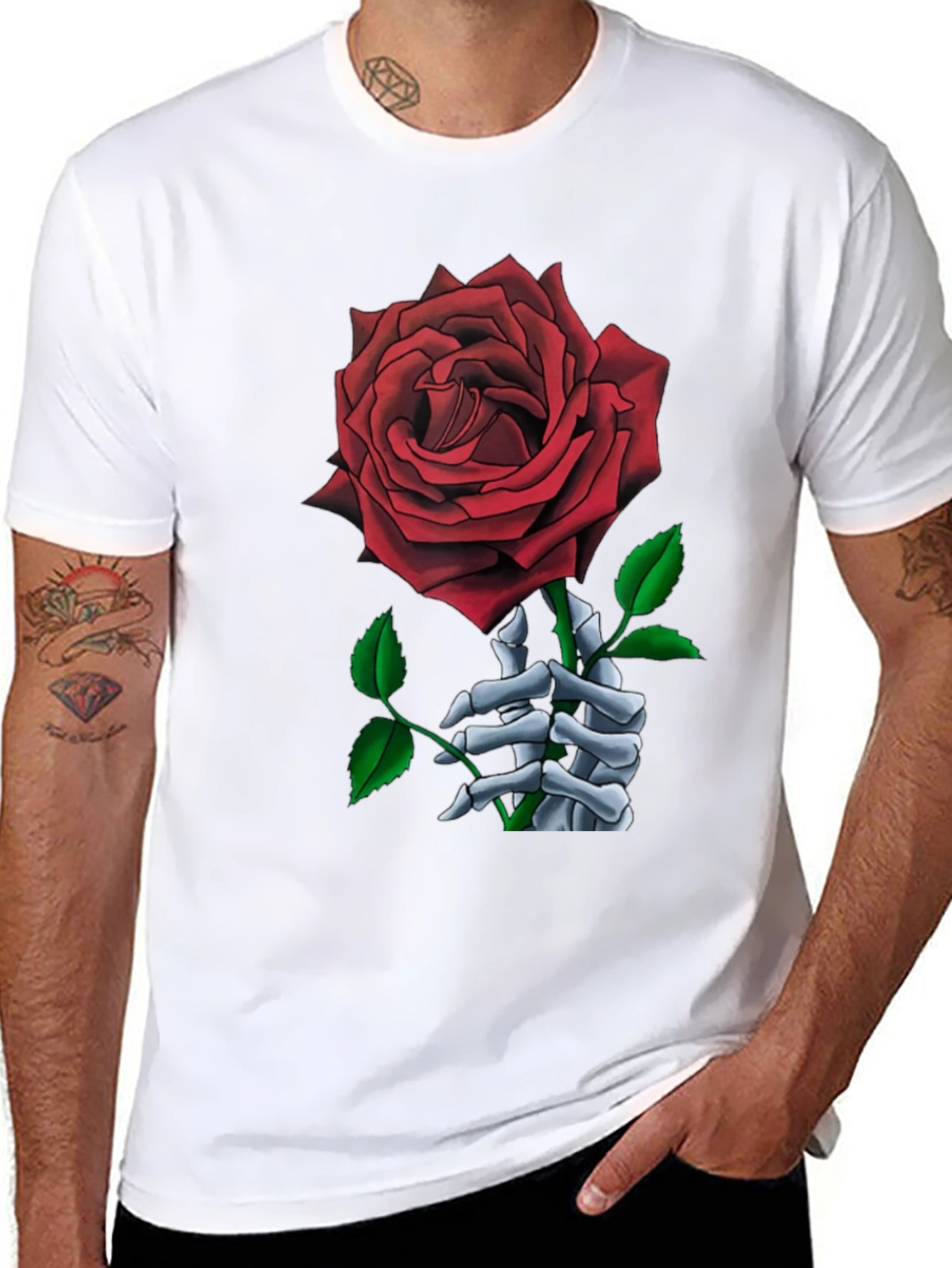 Rose Skeleton Hand Graphic T-Shirt