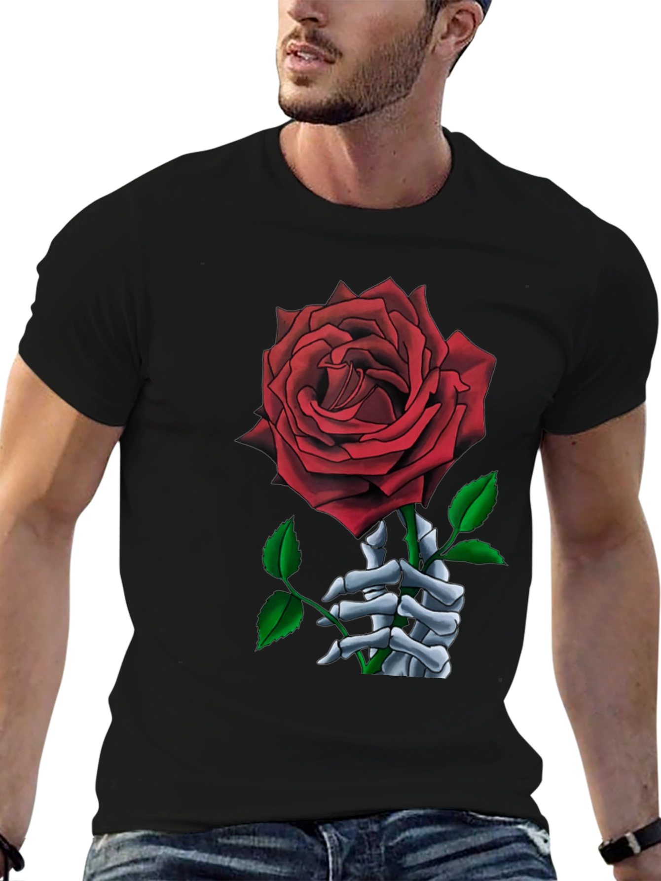 Rose Skeleton Hand Graphic T-Shirt