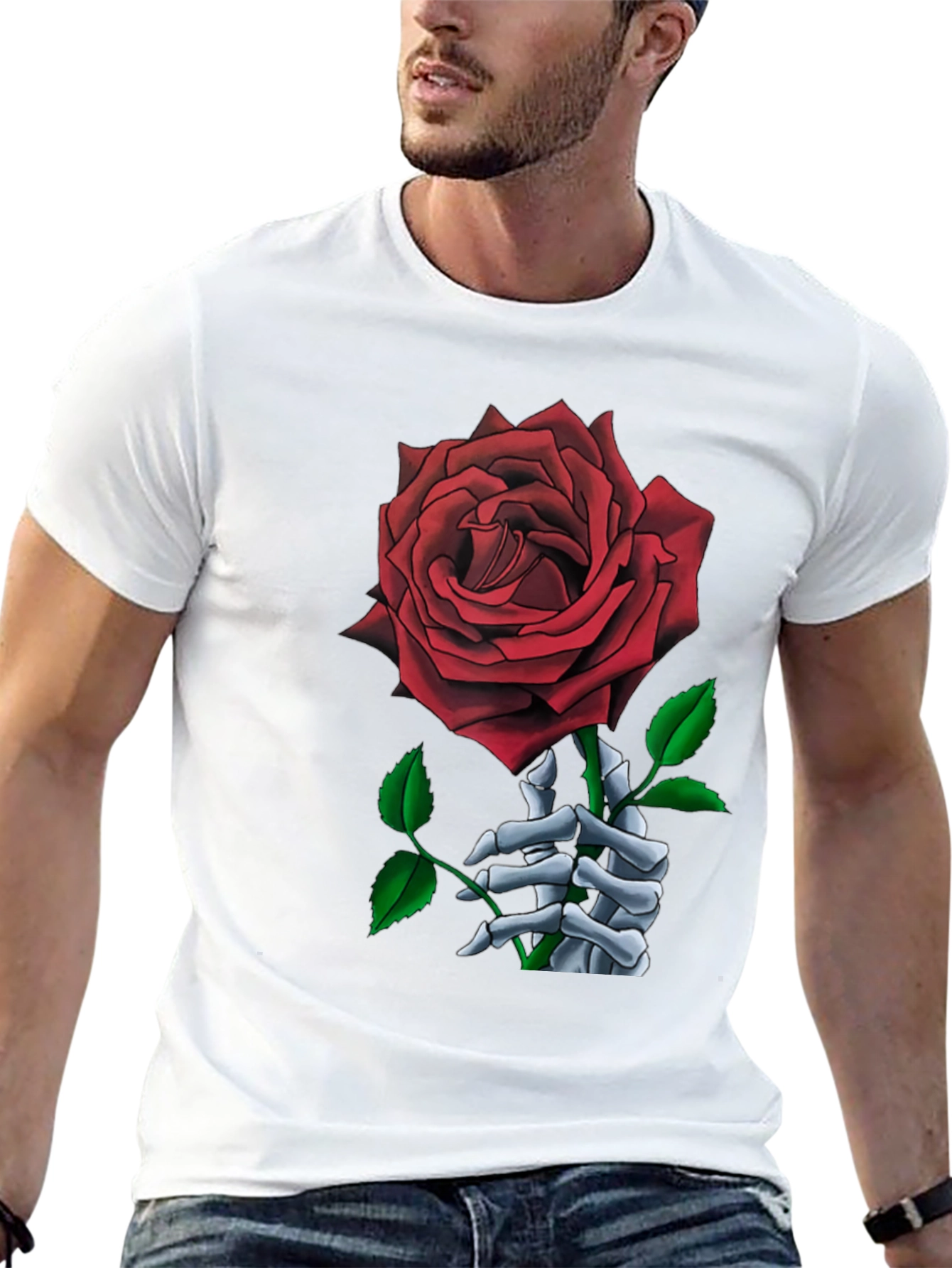 Rose Skeleton Hand Graphic T-Shirt
