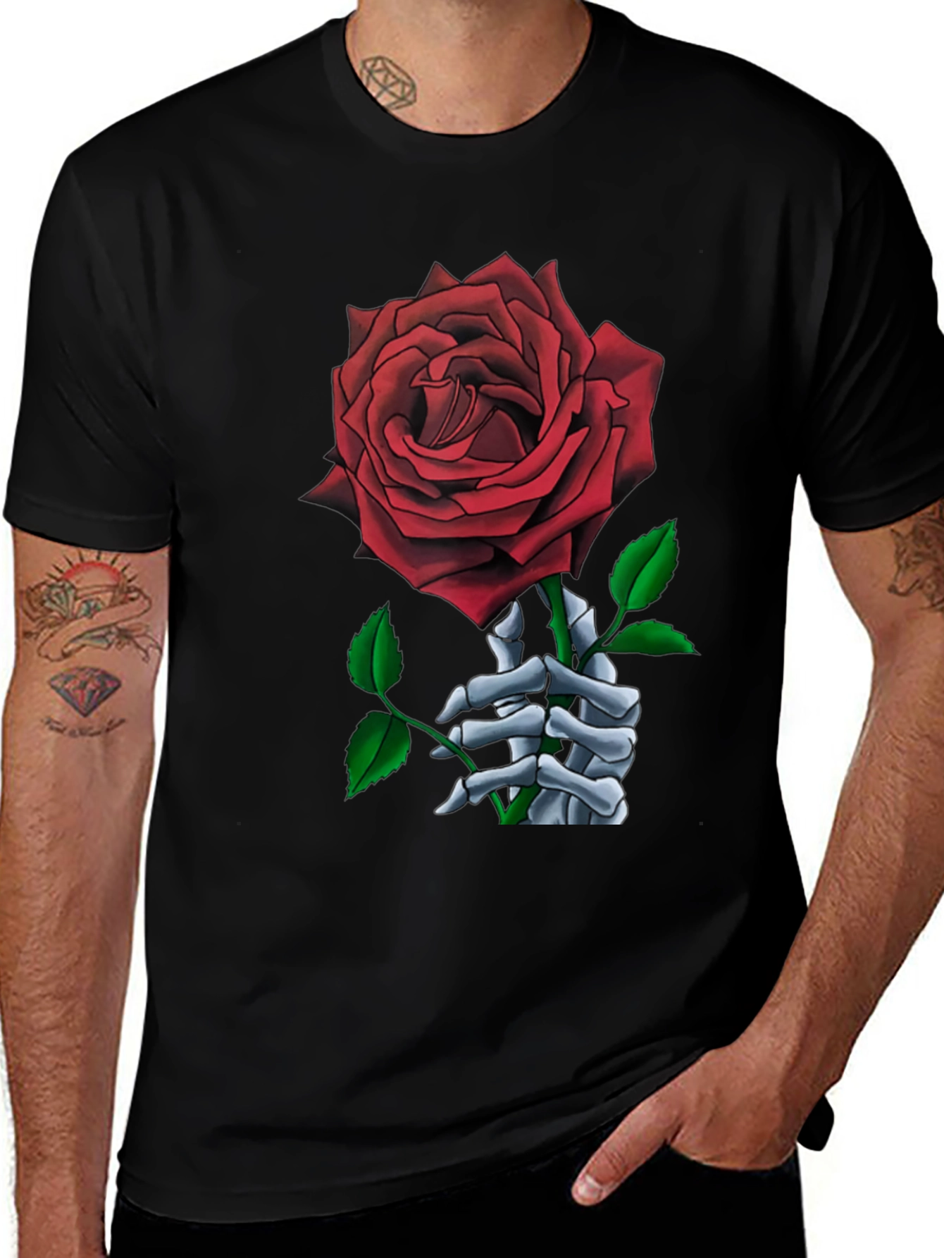 Rose Skeleton Hand Graphic T-Shirt