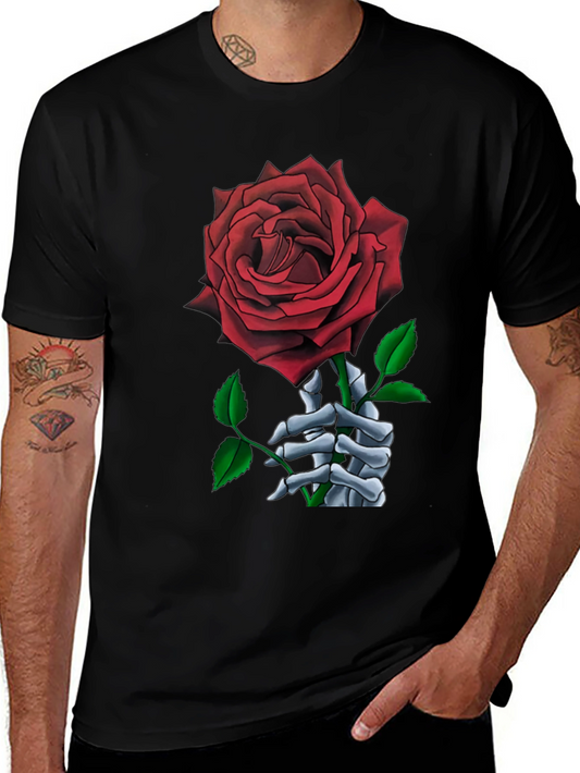 Rose Skeleton Hand Graphic T-Shirt